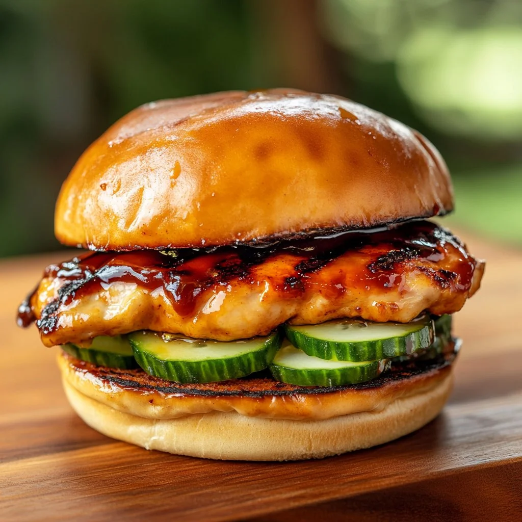 Grilled Korean BBQ chicken sandwich with vibrant toppings and sauce