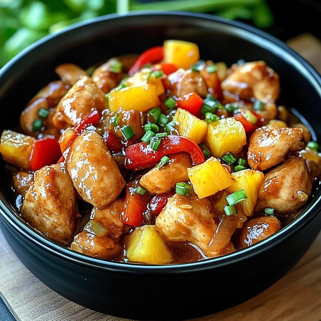 Hawaiian Chicken cooked in a Crock-Pot with colorful vegetables