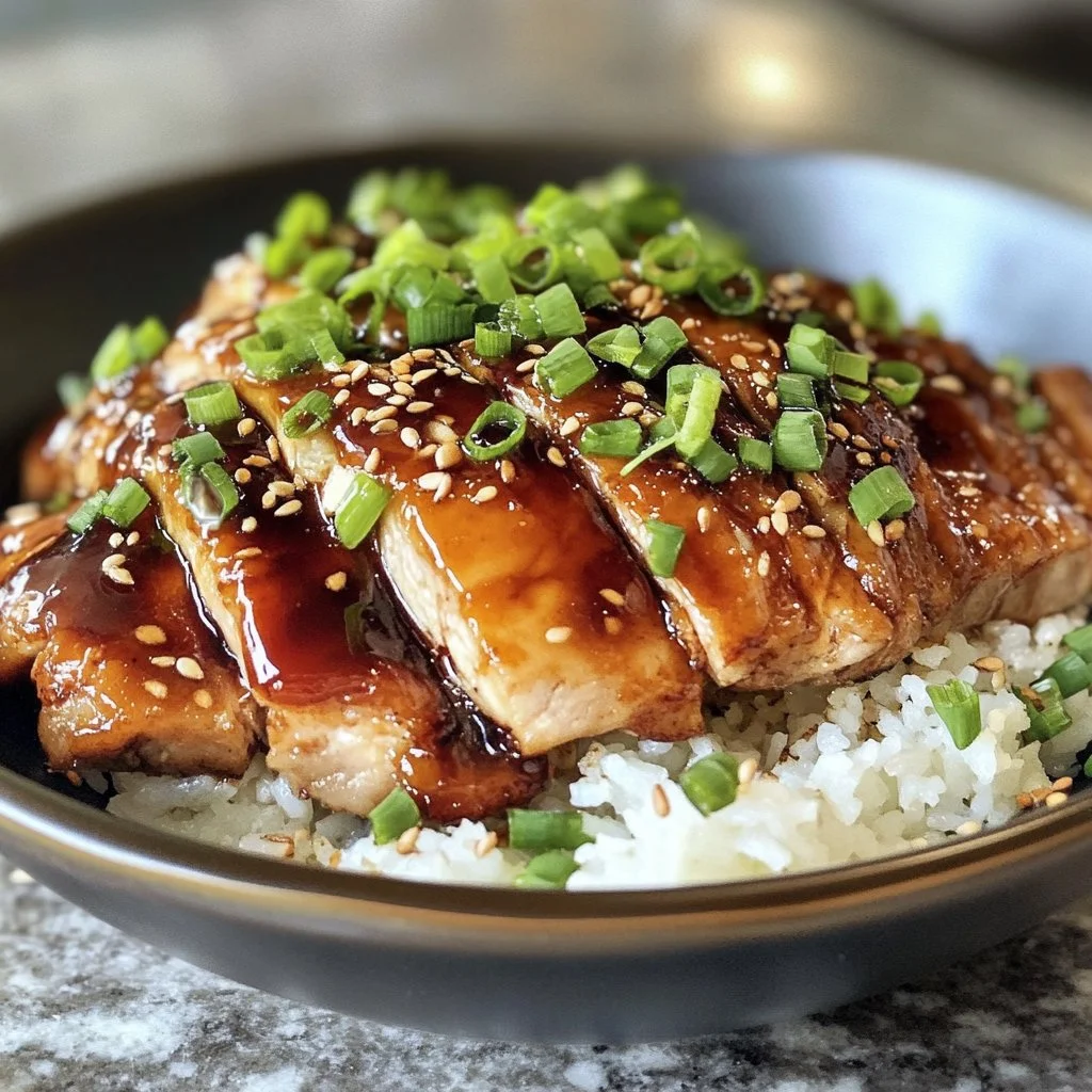 Healthy teriyaki chicken served with vegetables and rice