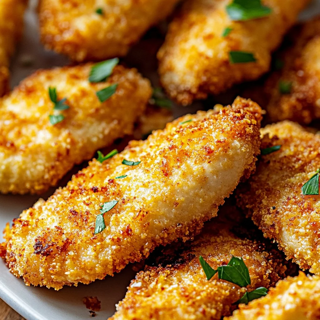 Crispy homemade baked chicken tenders served with dipping sauce