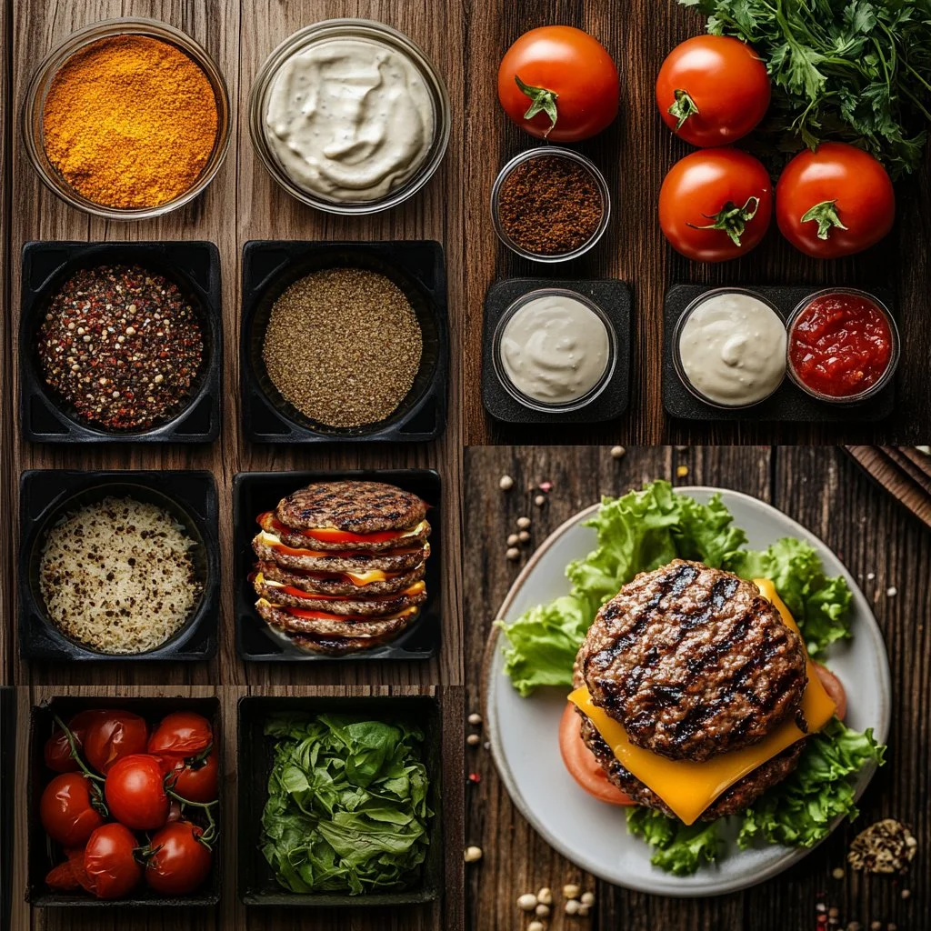 Delicious homemade burger patties cooked to perfection on a grill.