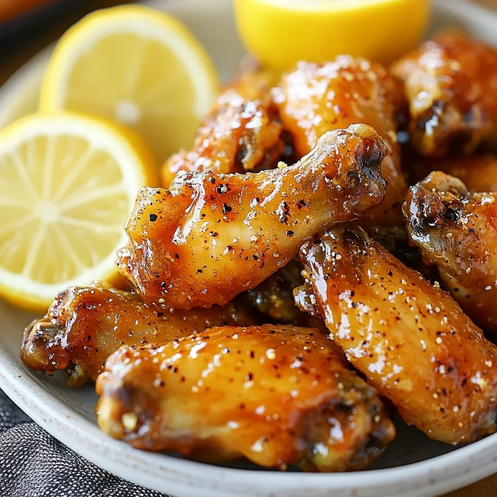 Crispy Honey Lemon Pepper Wings garnished with fresh herbs