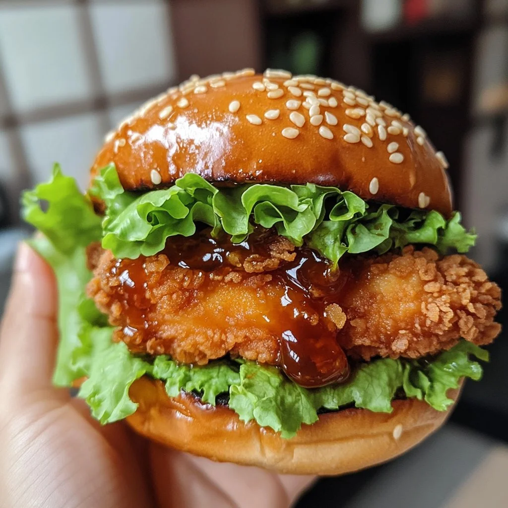 Delicious hot honey chicken burgers served with toppings