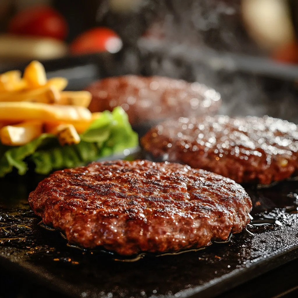 Homemade juicy burgers cooked on the stovetop with fresh ingredients