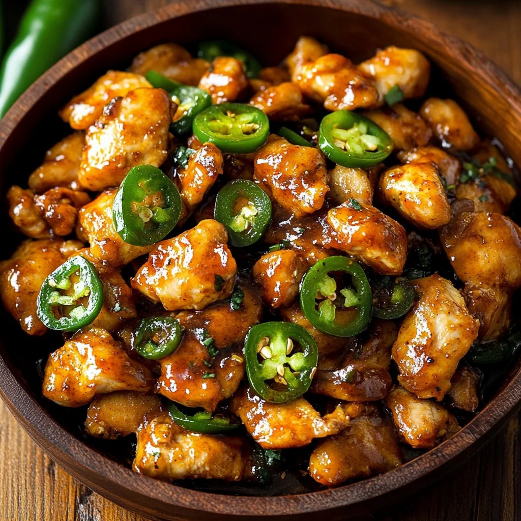 Spicy Jalapeño Chicken served with fresh herbs and garnished