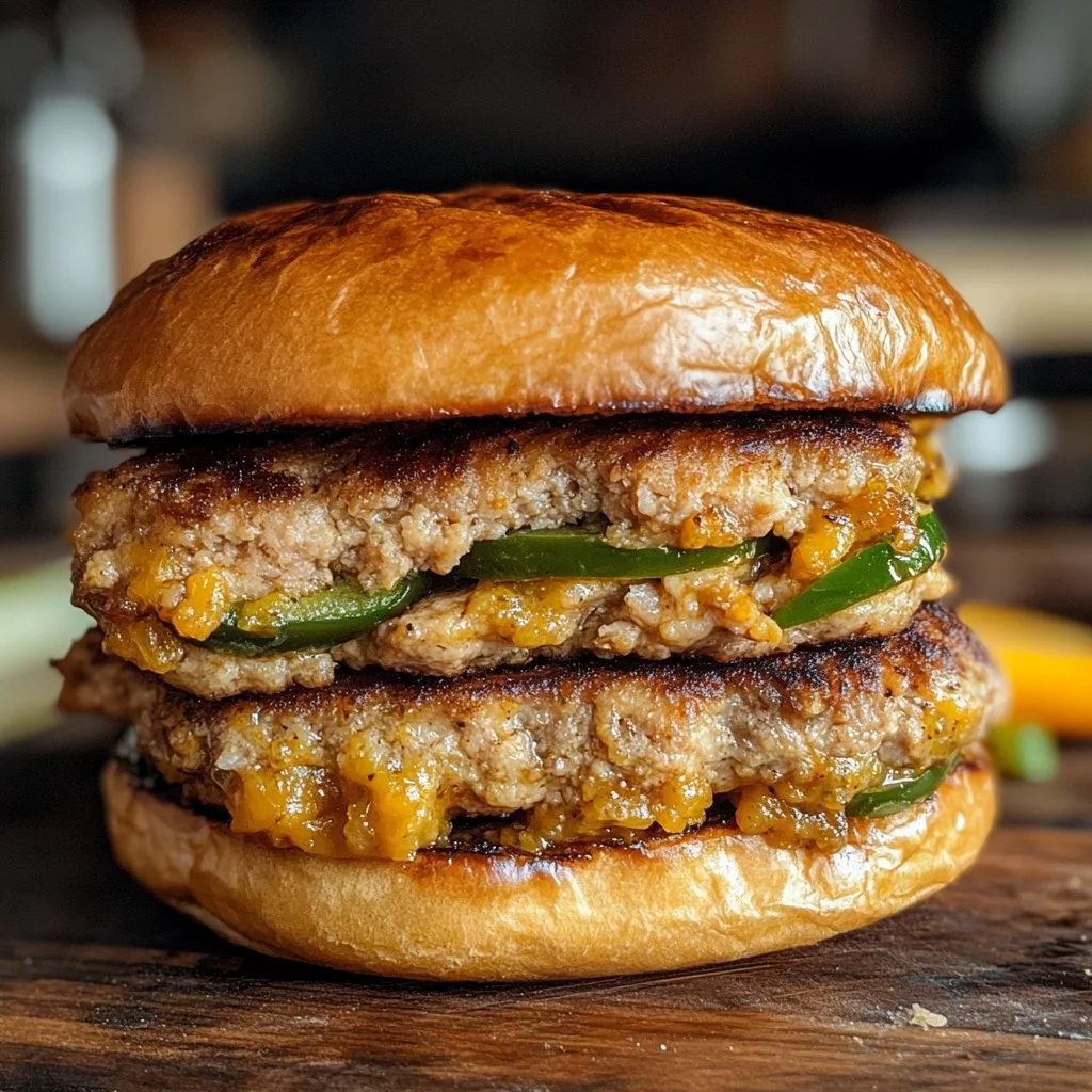 Jalapeño Popper Turkey Burgers served on a plate with toppings