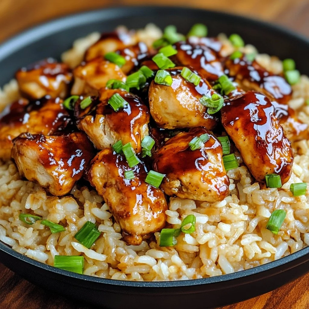 One-Pan Honey BBQ Chicken & Rice dish served in a rustic plate