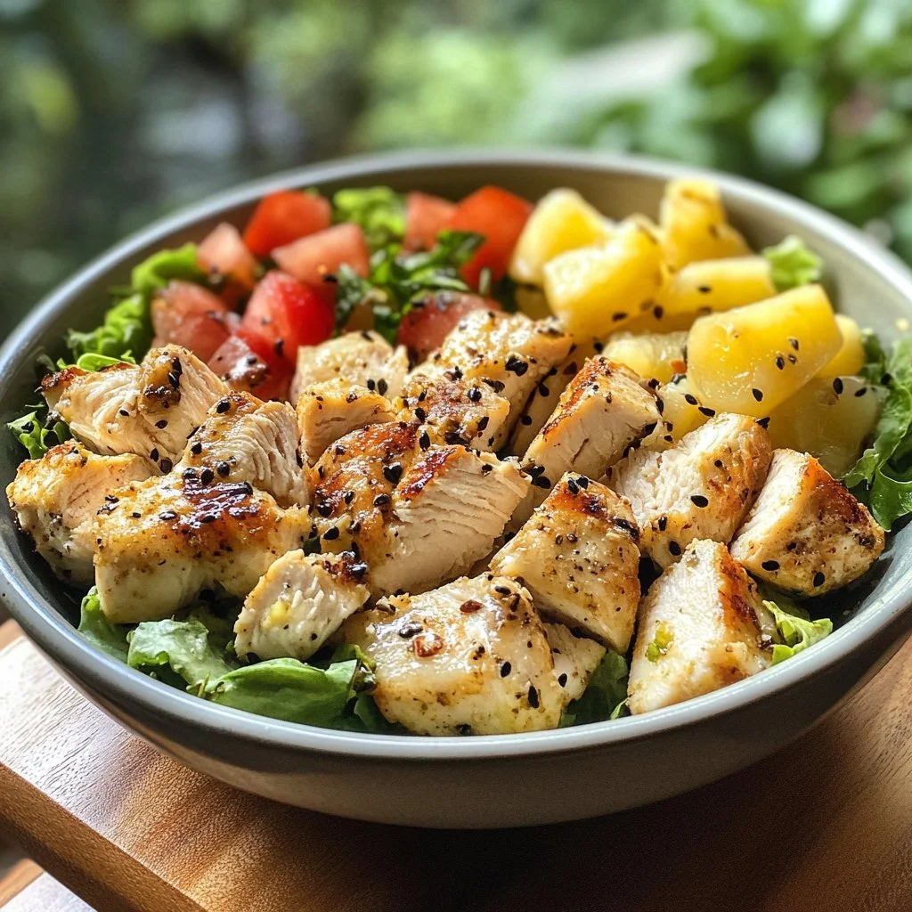 Delicious Pina Colada Chicken Salad with tropical ingredients