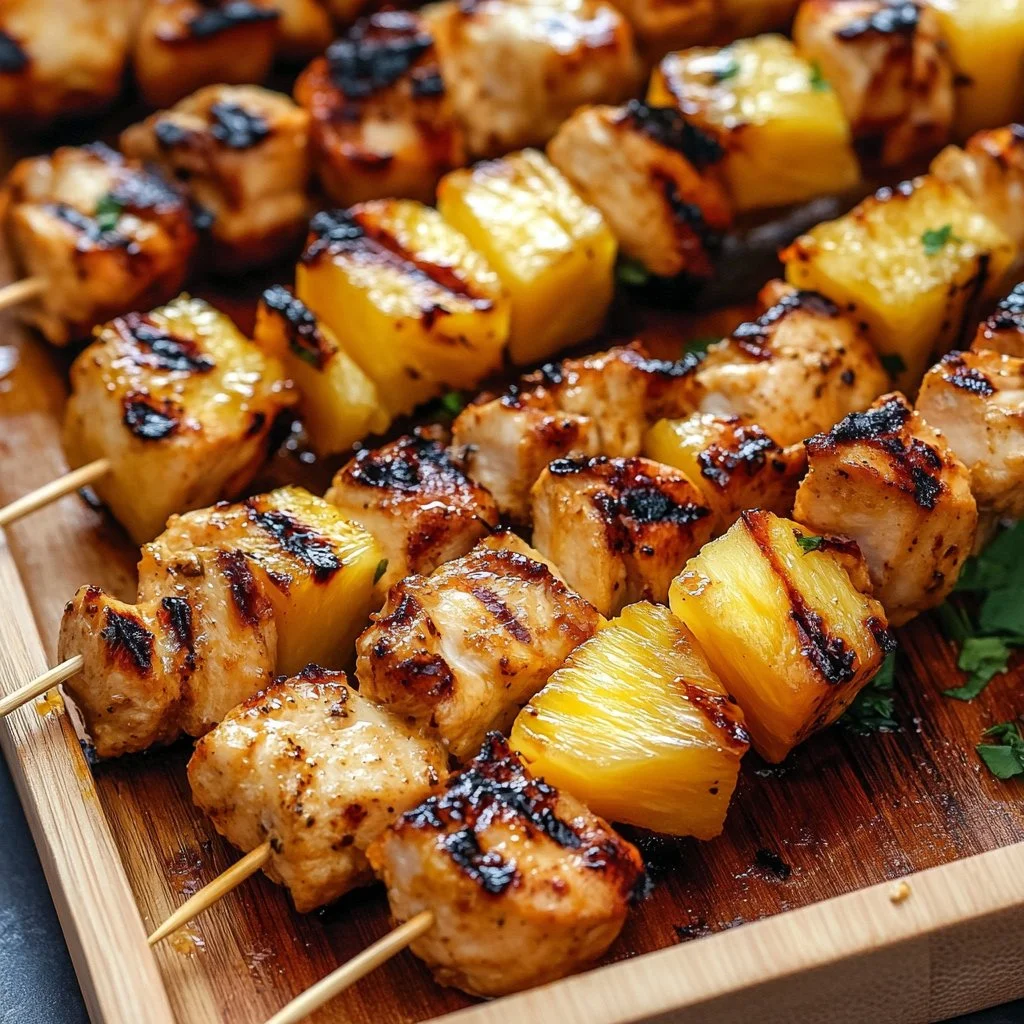 Delicious pineapple chicken skewers grilled to perfection