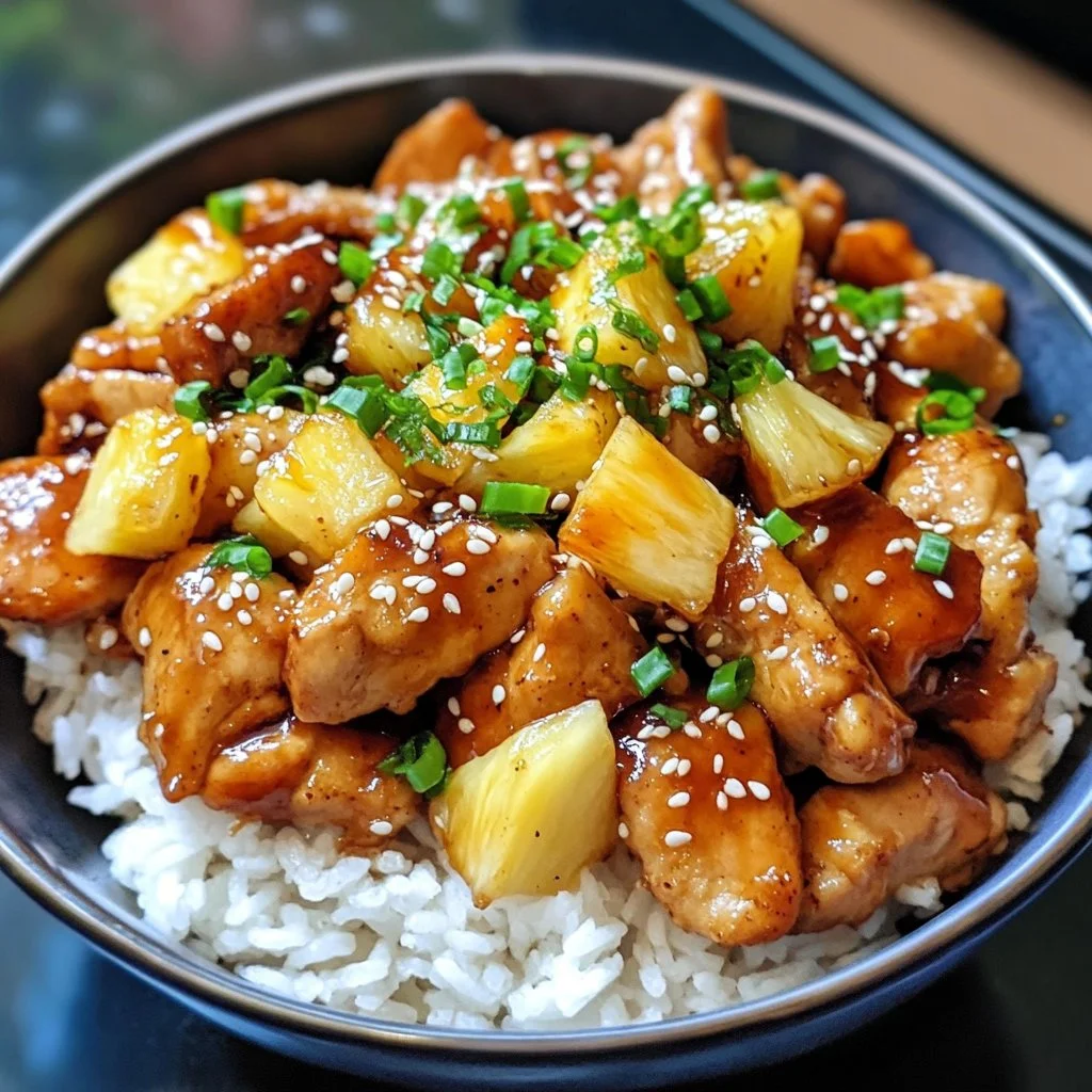 Delicious Pineapple Chicken Teriyaki served with vegetables and rice