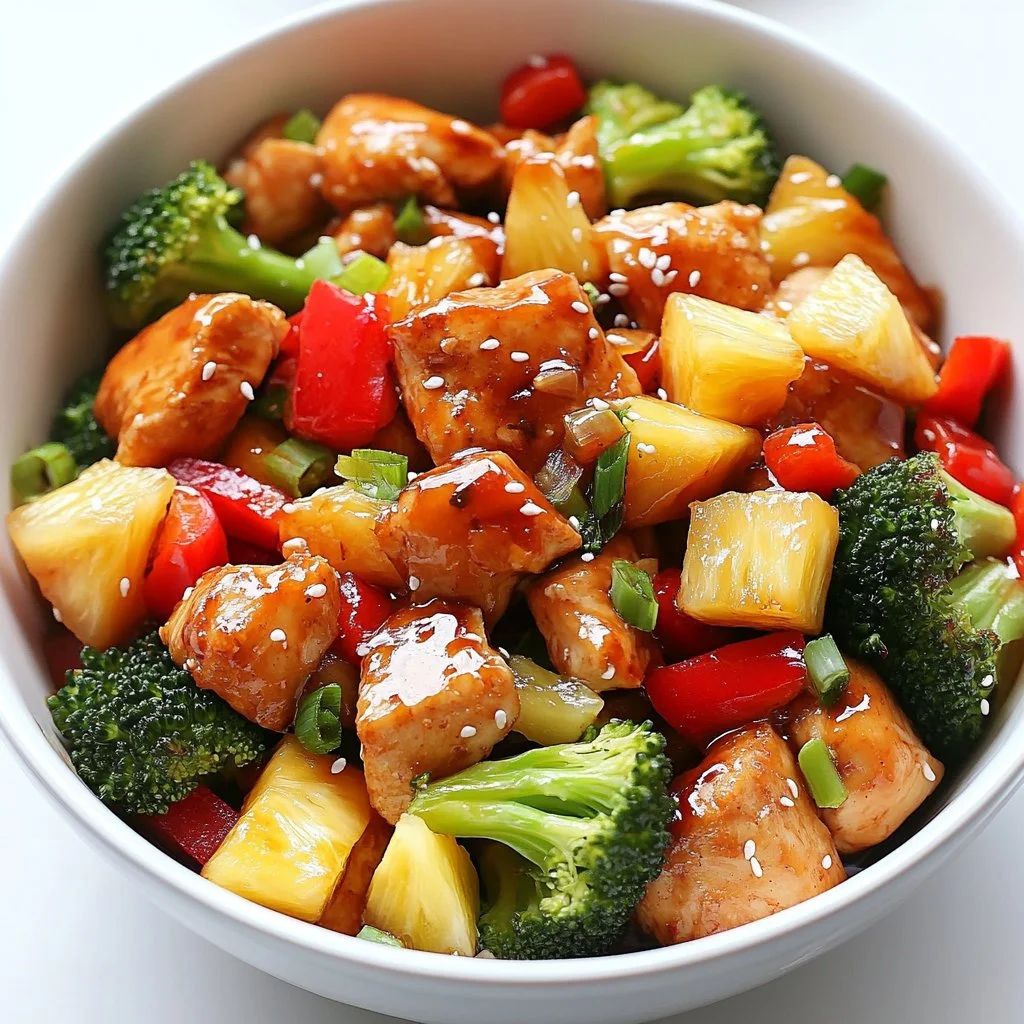 Quick Pineapple Teriyaki Chicken served with vegetables