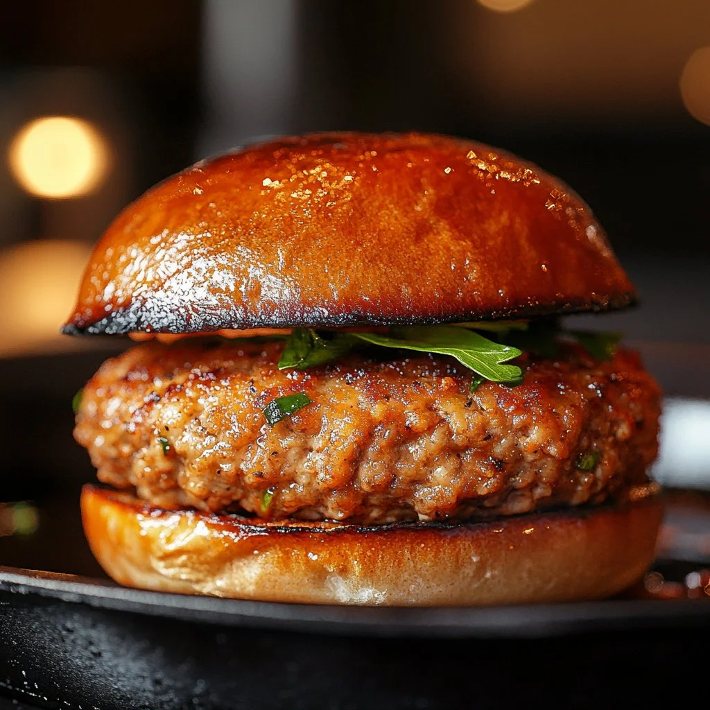 Rachael Ray's flavorful ground chicken burger on a plate with fresh toppings