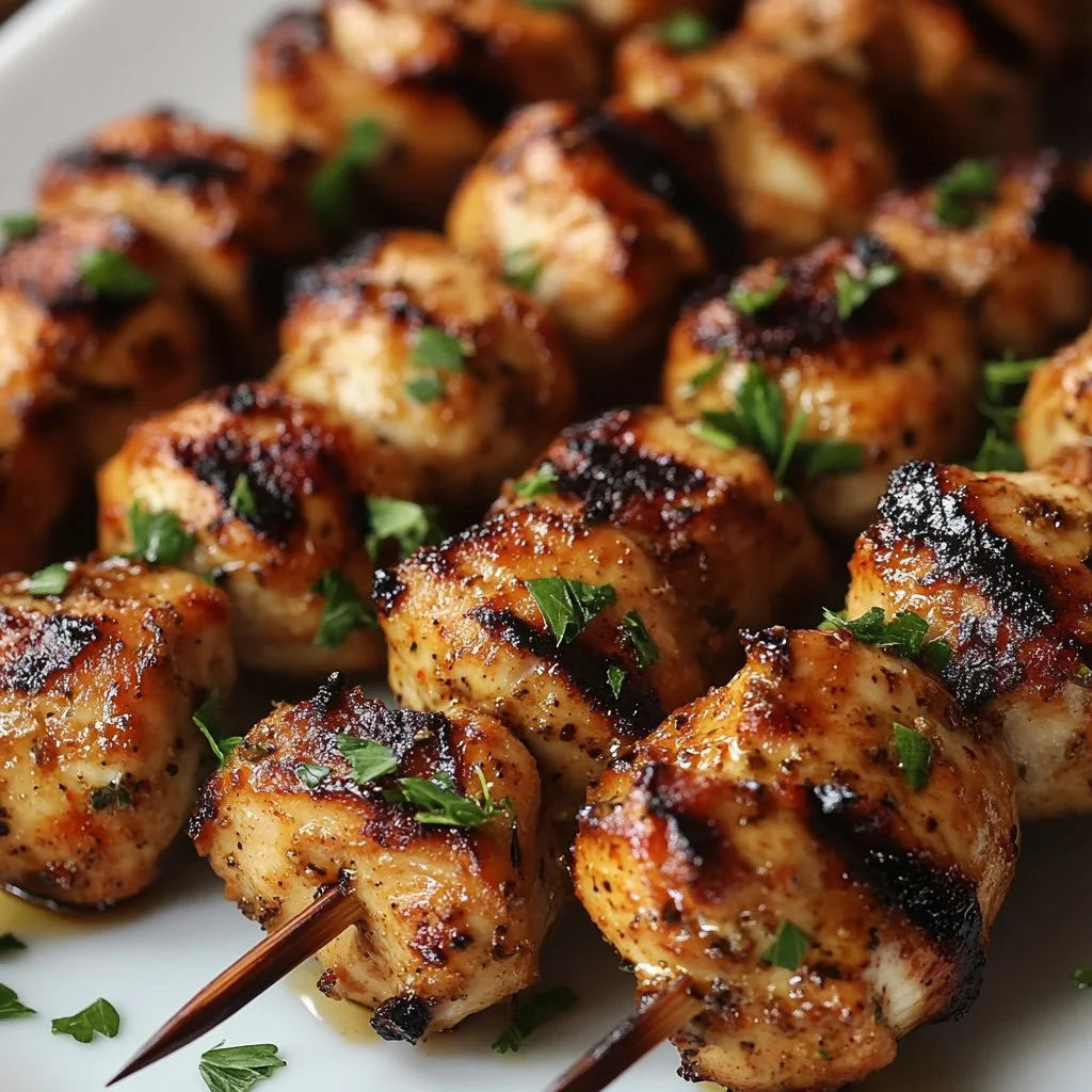 Ranch Garlic Parmesan Chicken Skewers with fresh ingredients on the grill
