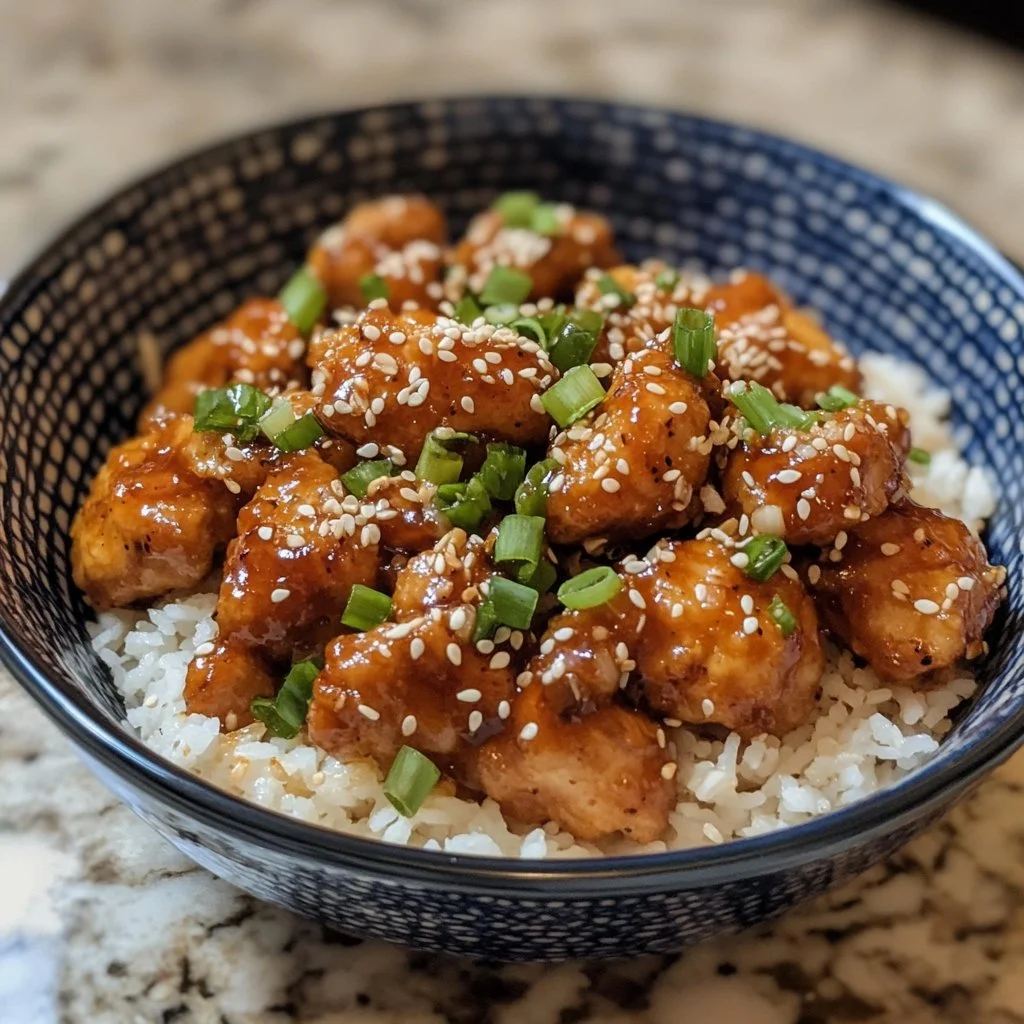 Delicious sesame chicken garnished with sesame seeds on a plate