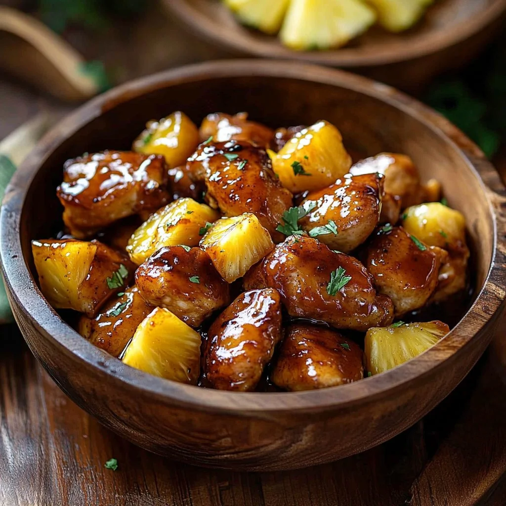 Slow Cooker Pineapple Chicken dish served on a plate with vegetables
