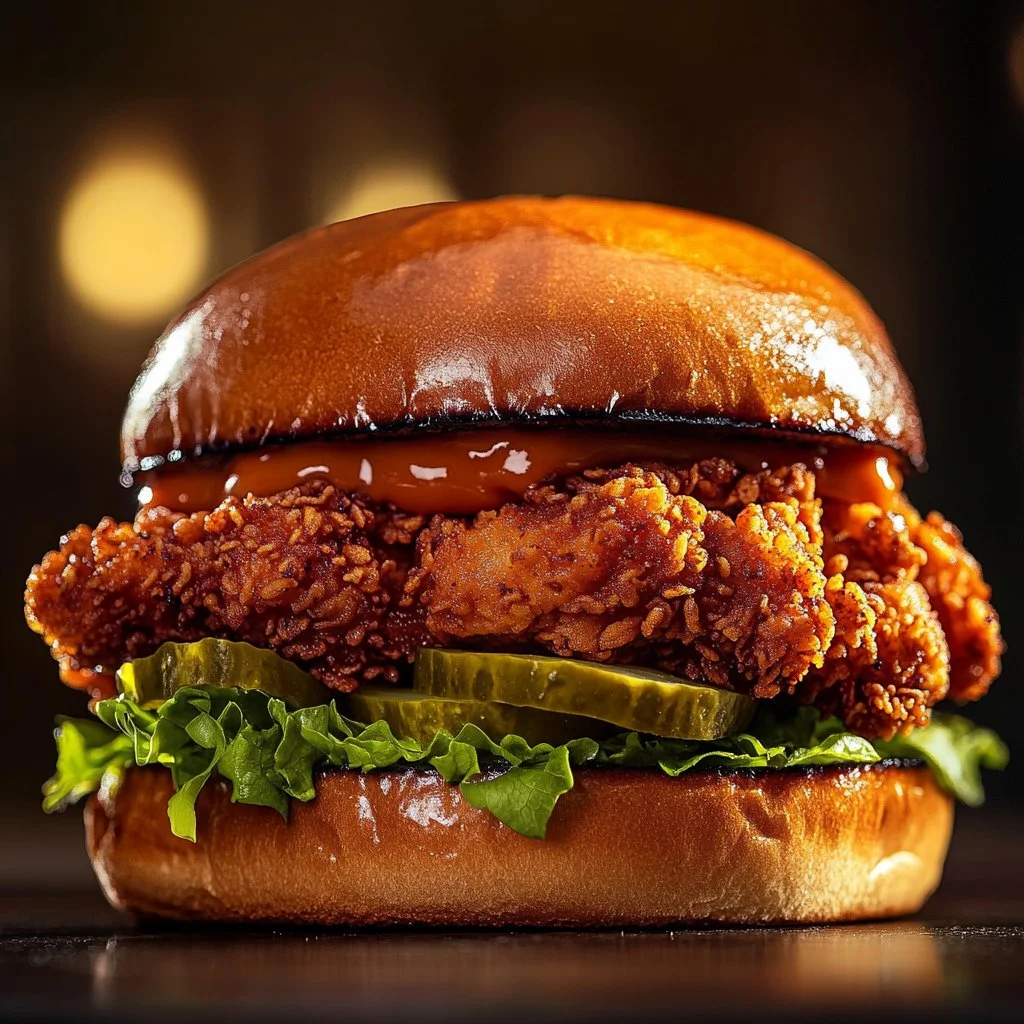 Spicy chicken sandwich with creamy homemade sauce served on a bun