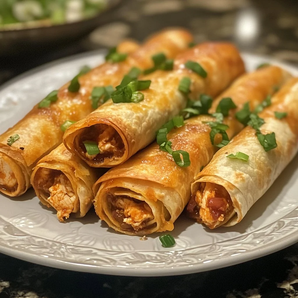 Spicy Hatch Chili Chicken Taquito Rolls served with dipping sauce