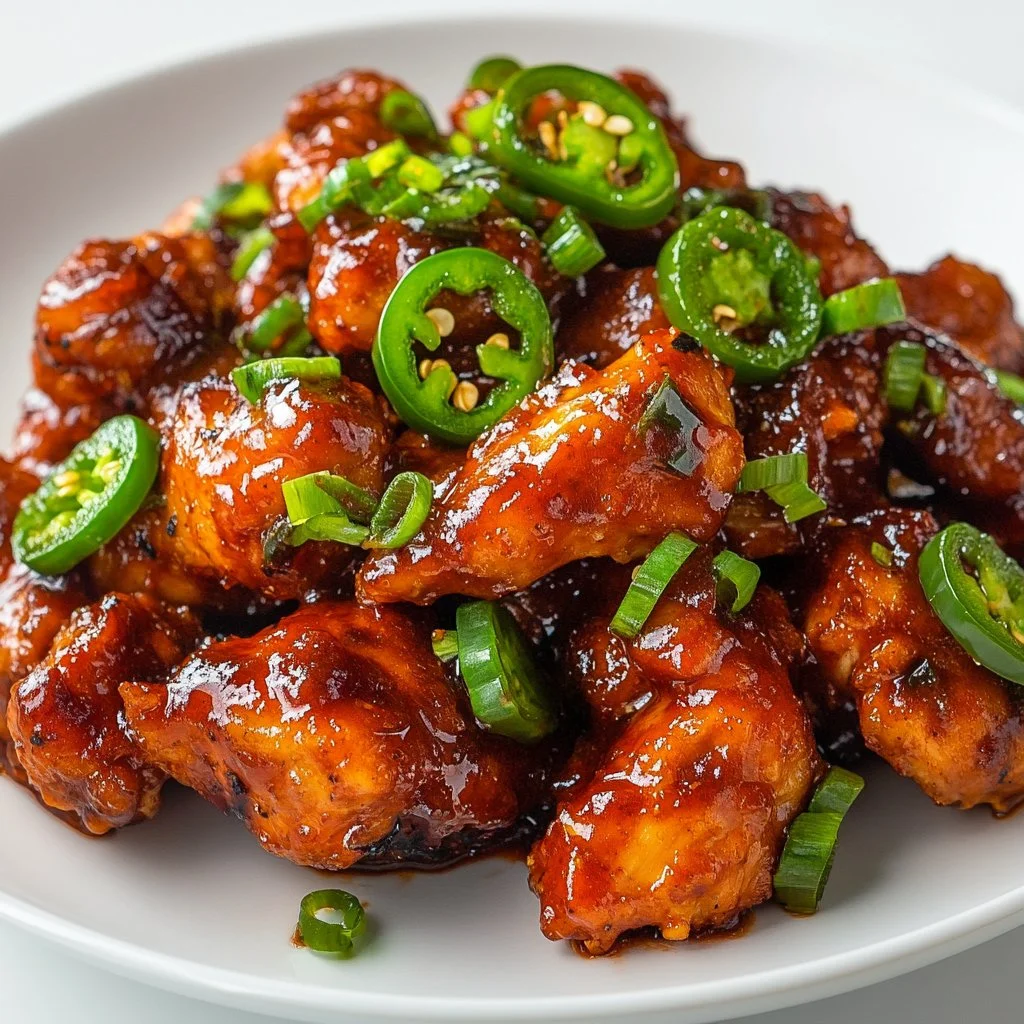 Deliciously prepared spicy jalapeno chicken on a plate garnished with herbs