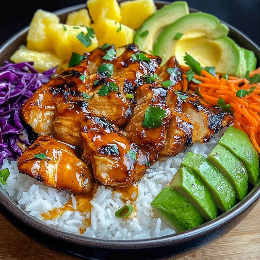 Plate of Spicy Maple Chicken served with fluffy coconut rice.