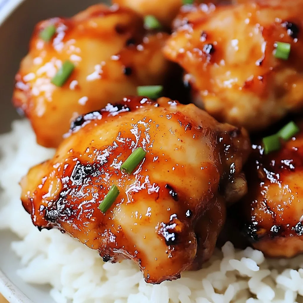 Sticky Sweet Chili Chicken Thighs cooked in an air fryer with vibrant sauce