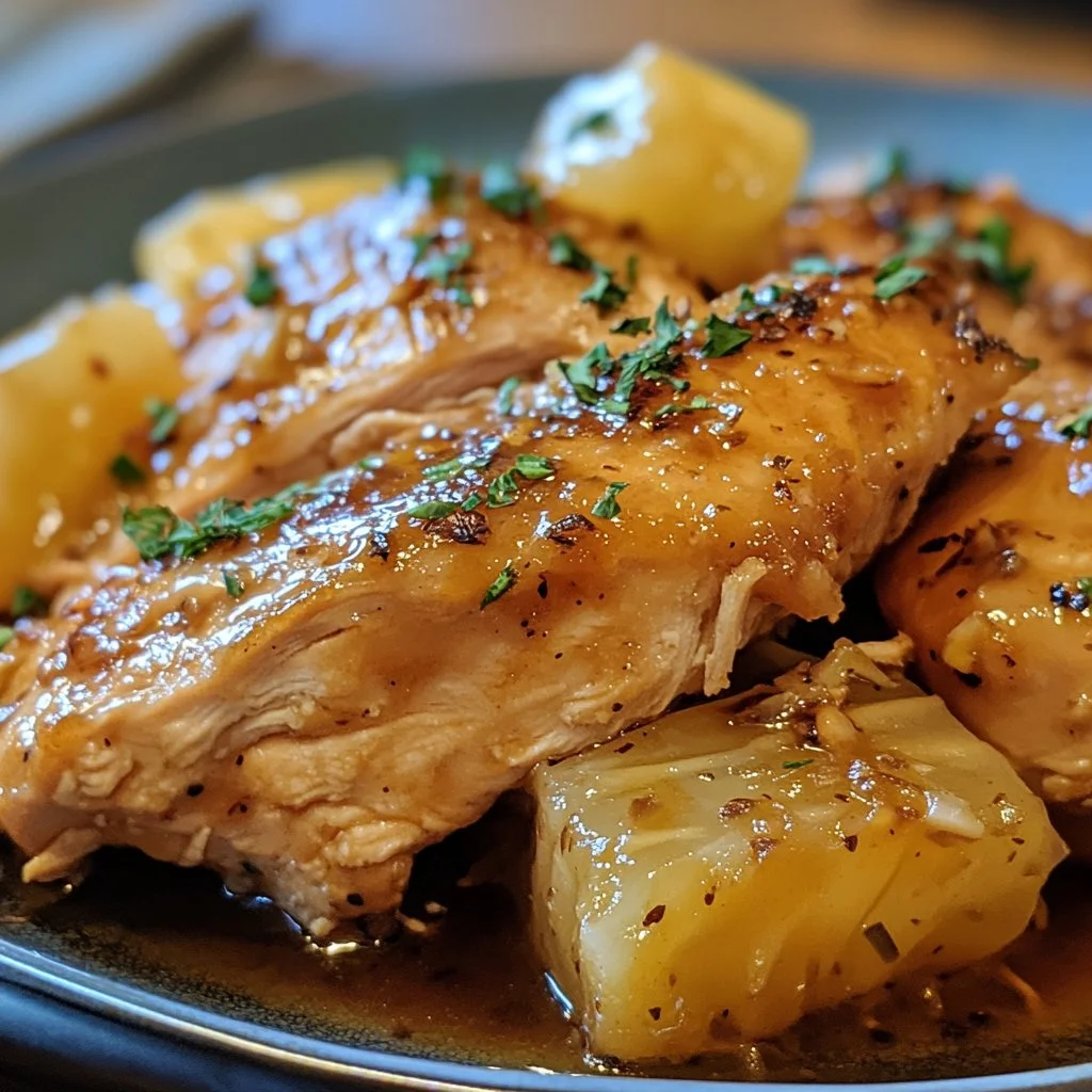 Sweet Hawaiian Crock-Pot Chicken served with pineapple and bell peppers