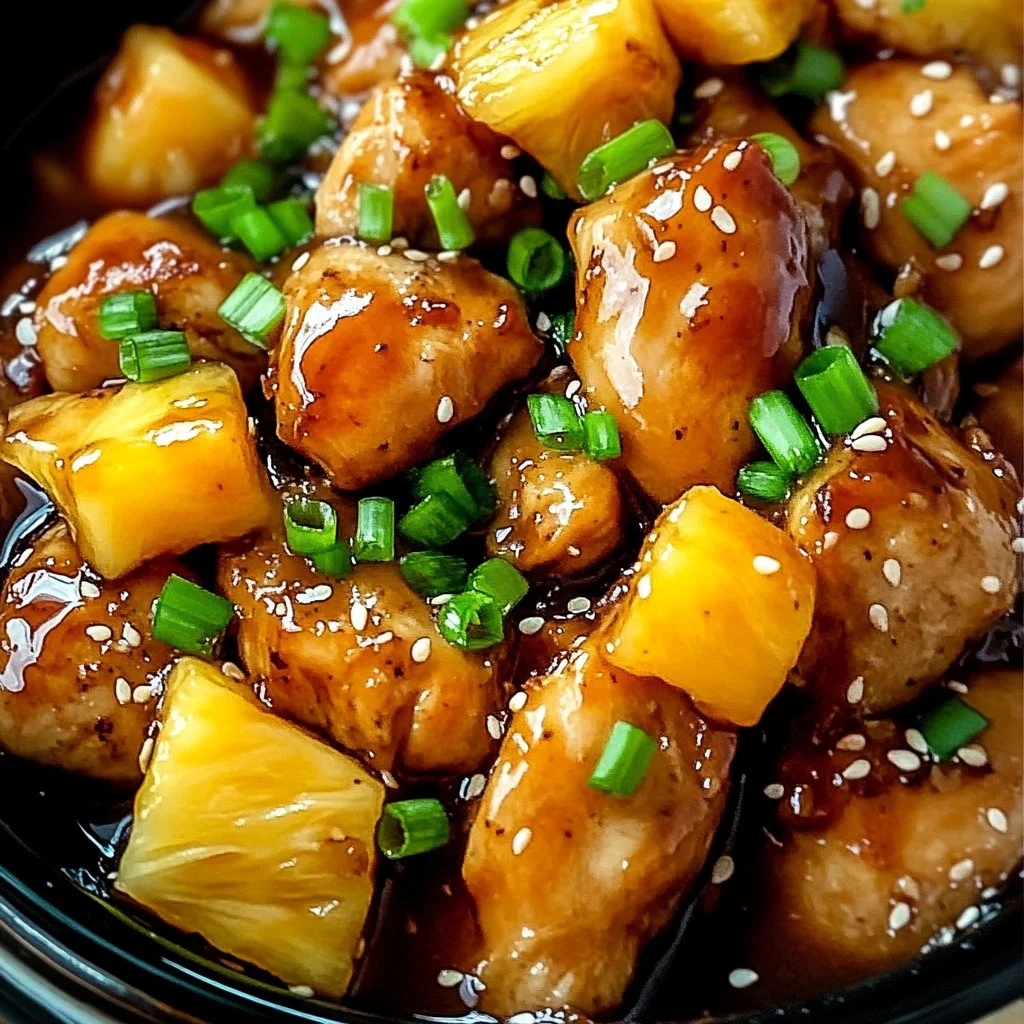Sweet Hawaiian Crockpot Chicken with pineapple and tasty seasonings.