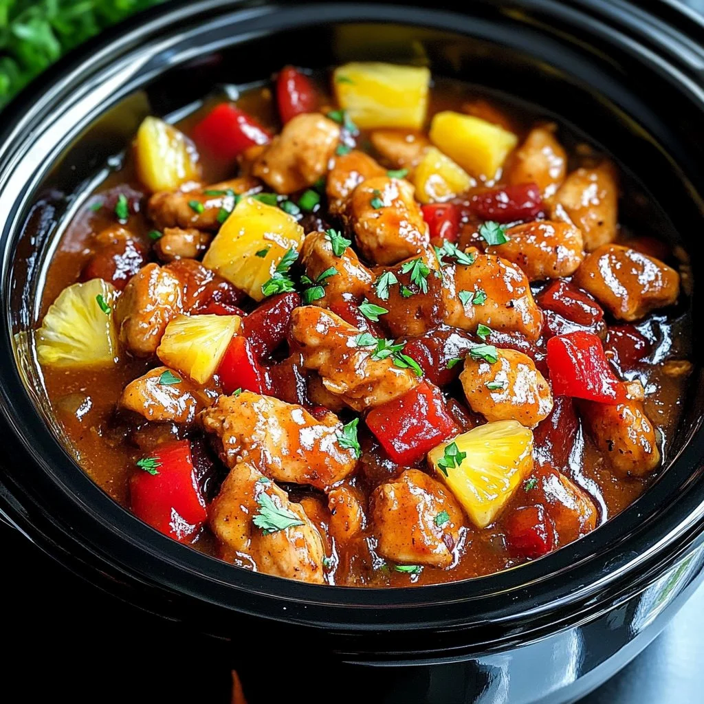 Delicious Sweet Hawaiian Crockpot Chicken served in a bowl