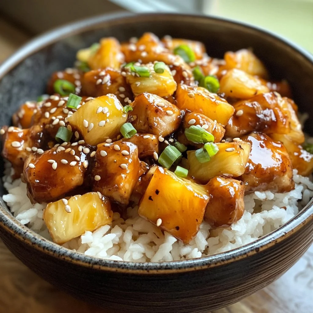 Teriyaki Pineapple Chicken served with rice and vegetables