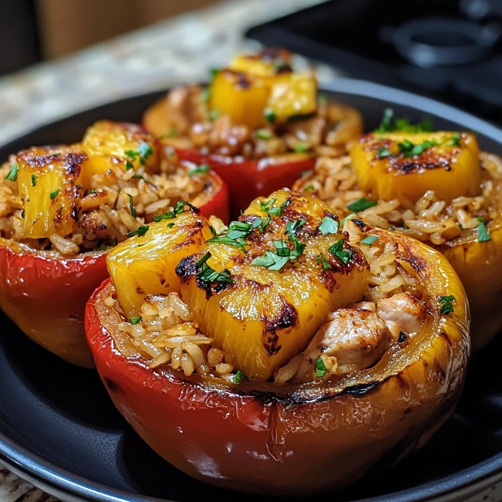 Delicious teriyaki chicken stuffed peppers with pineapple and rice