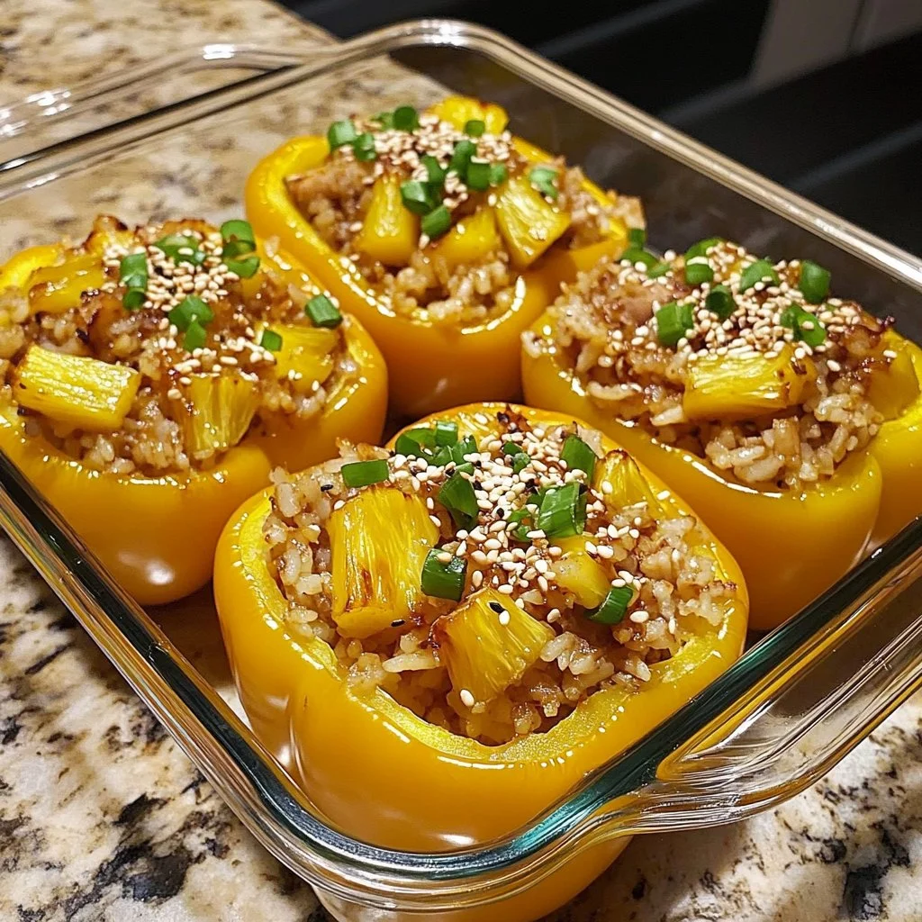 Teriyaki pineapple chicken and rice stuffed peppers dish