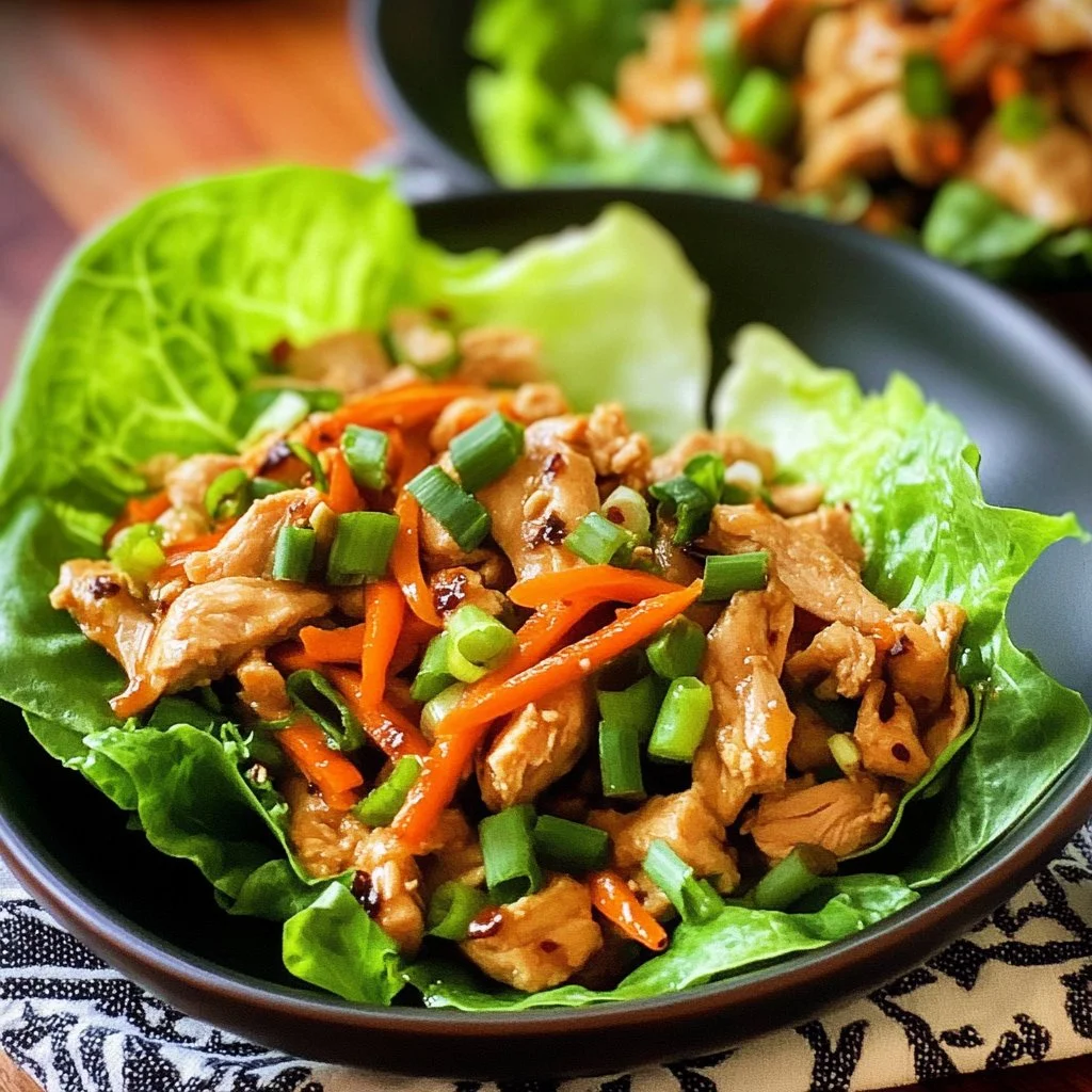 Thai Chicken Lettuce Wraps with fresh toppings and vibrant flavors