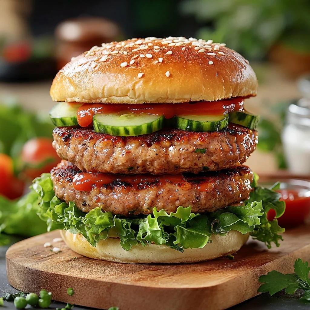 Delicious homemade turkey burgers served with fresh toppings.