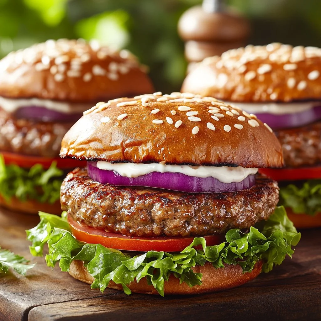Juicy Turkey Smash Burgers on a grill with toppings