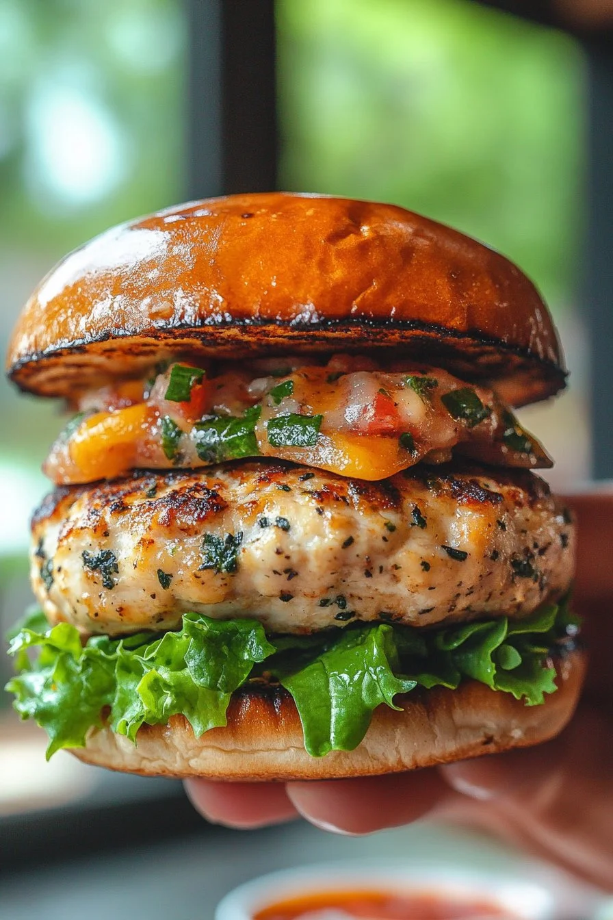 White Cheddar and Spinach Chicken Burgers Recipe