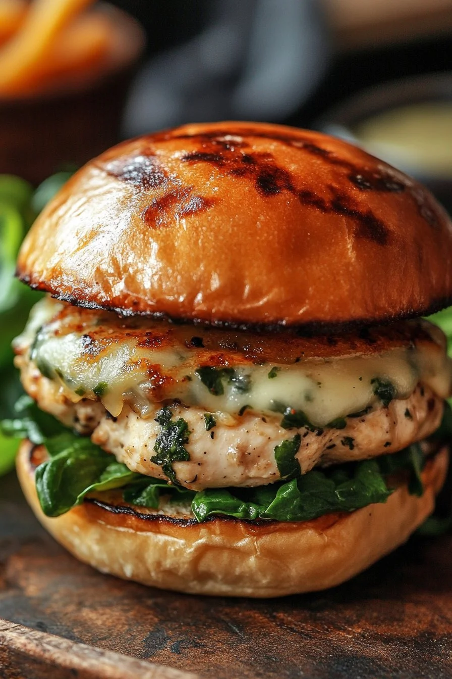 White Cheddar Spinach Chicken Burgers