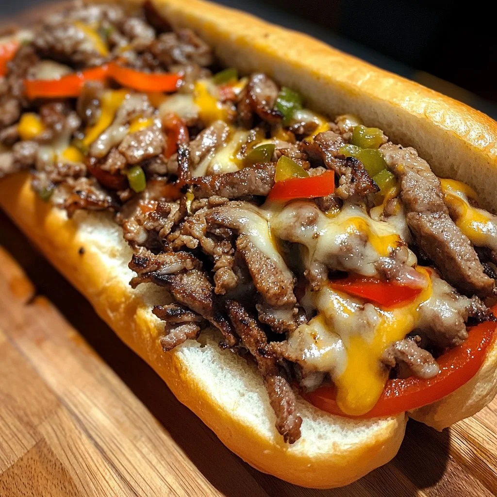 Delicious Blackstone Philly cheesesteak with tender meat and melted cheese