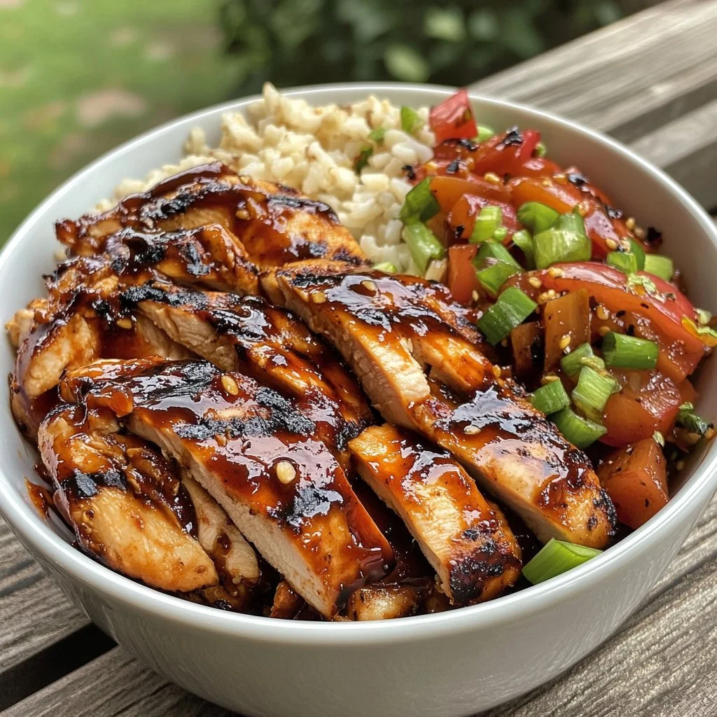 Delicious BBQ chicken bowls with fresh toppings and vibrant colors