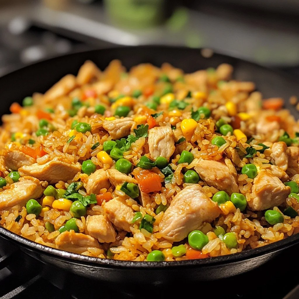 Delicious BBQ Chicken Fried Rice served in a bowl with vibrant vegetables