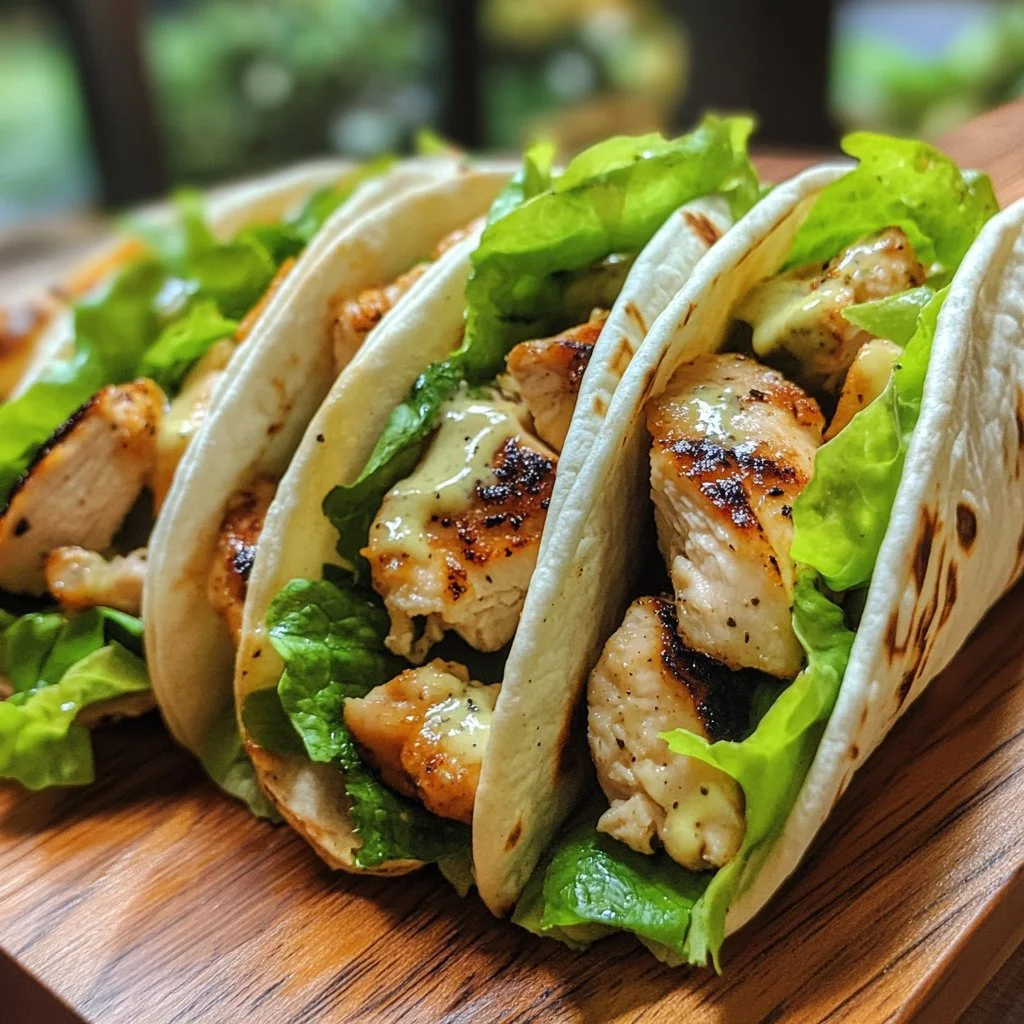 Delicious grilled chicken wraps filled with fresh vegetables and sauce