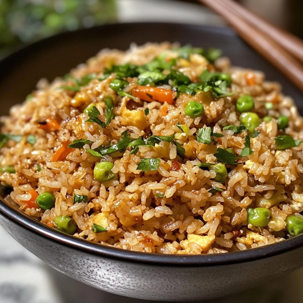 Delicious plate of Blackstone Fried Rice with vegetables and proteins