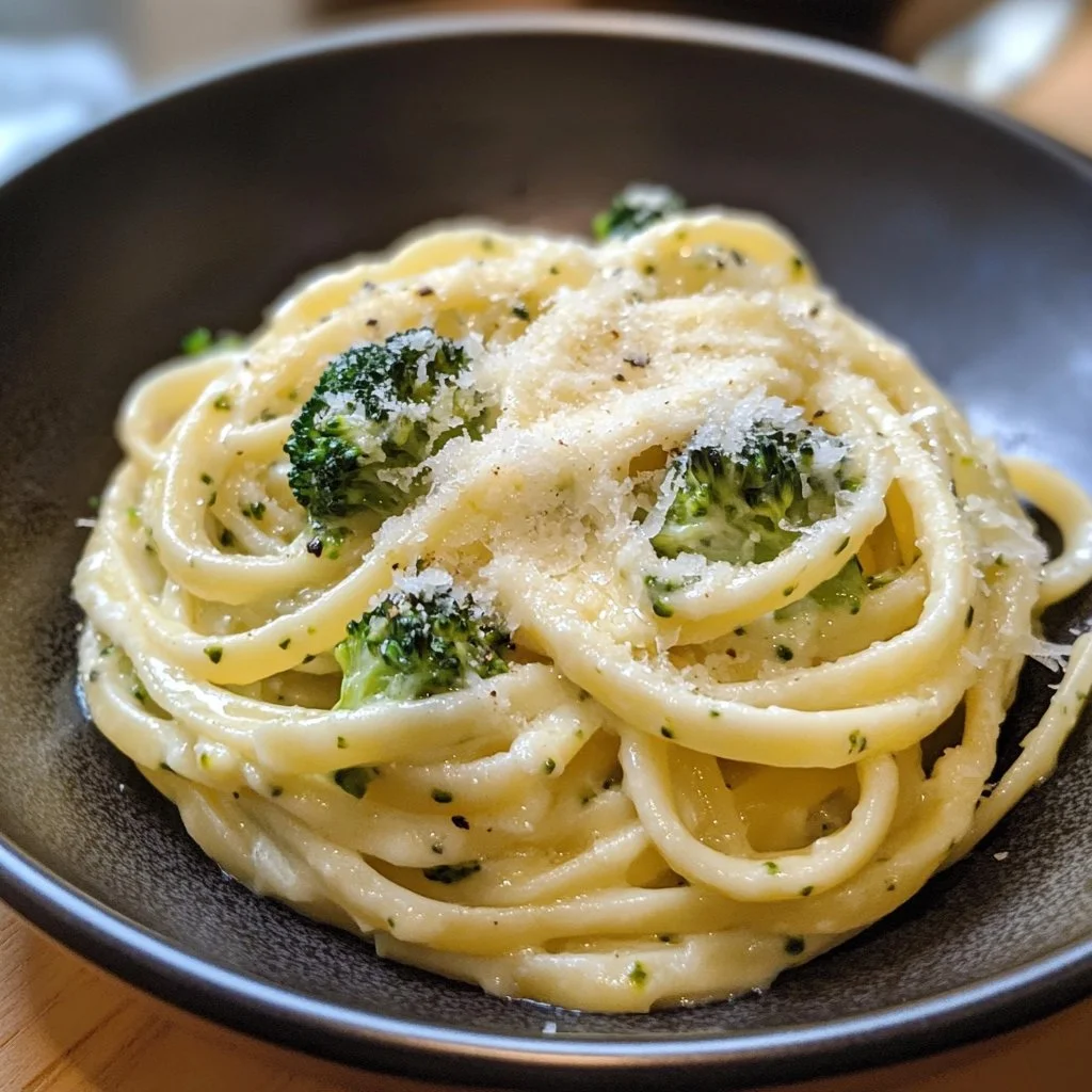 Boursin cheese pasta with broccoli dish served in a bowl