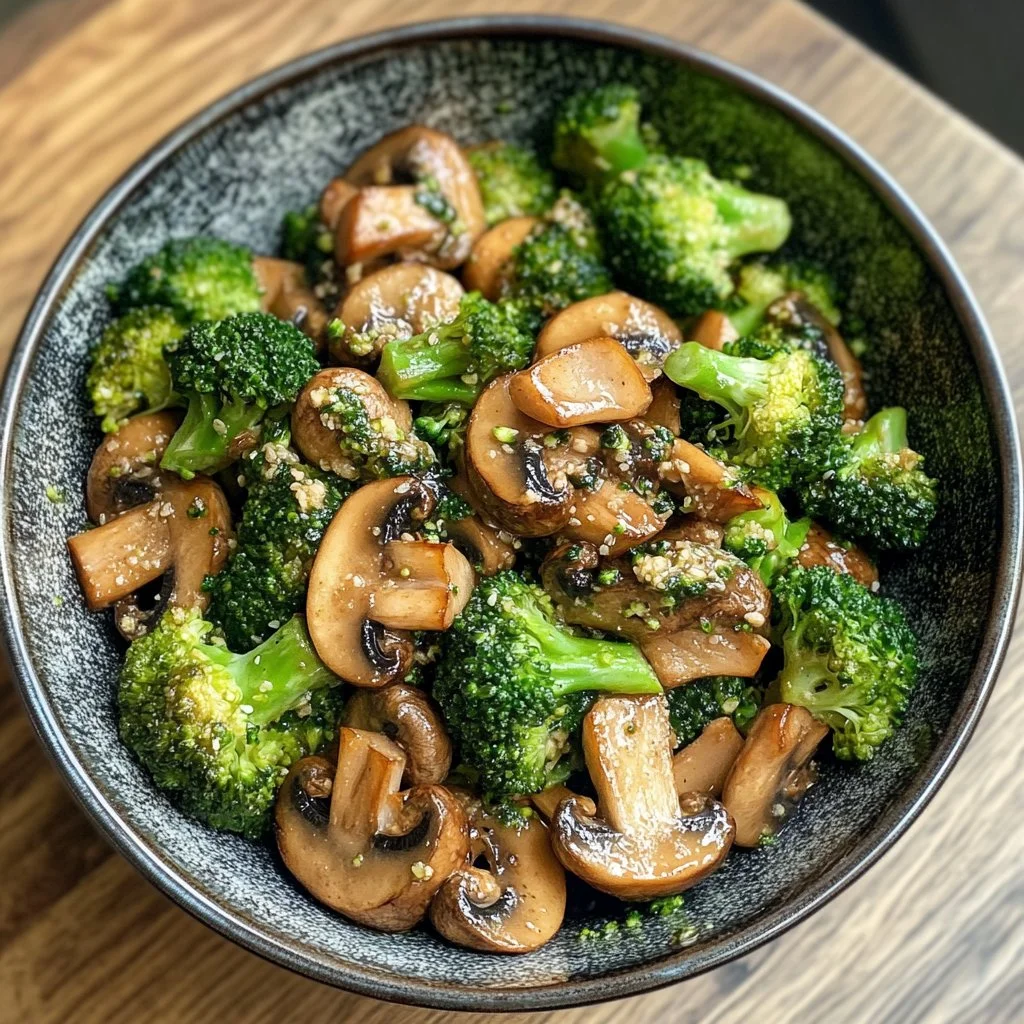 Delicious broccoli mushroom stir fry served in a bowl with colorful vegetables.