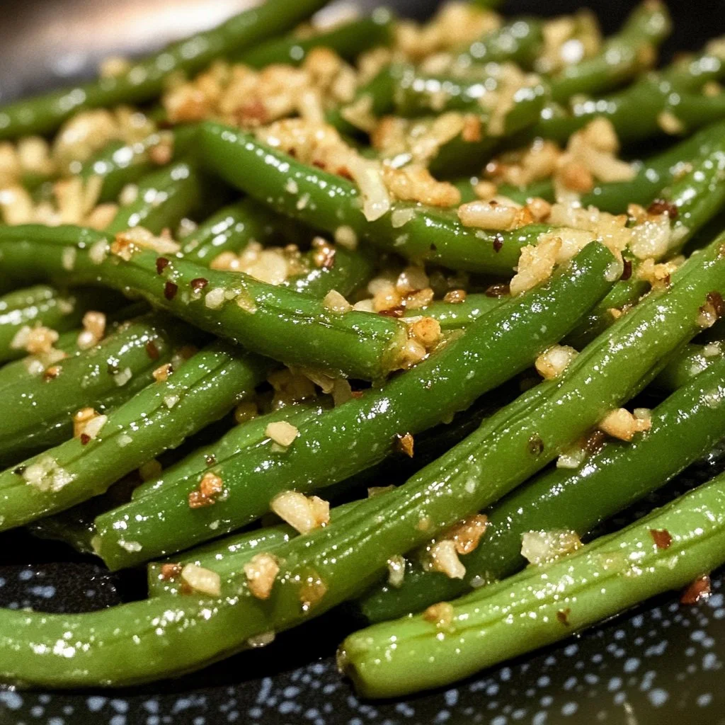 Cheesy garlic green beans served as a delicious side dish