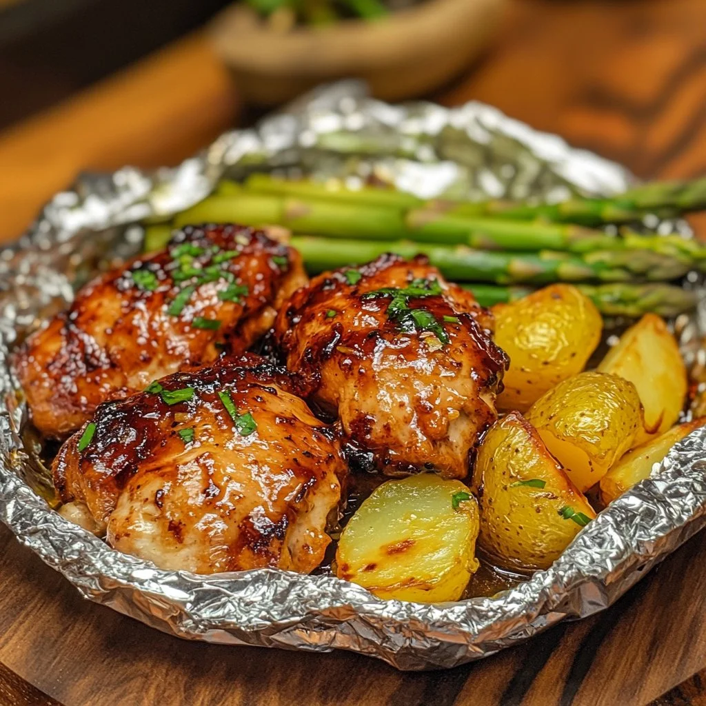 Chicken foil packets with fresh vegetables ready for grilling