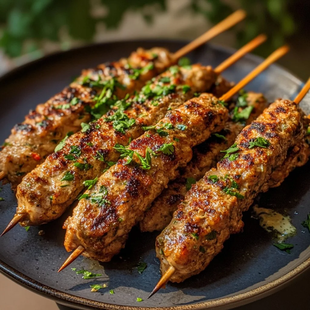 Plate of Chicken Kofta served with creamy garlic yogurt sauce