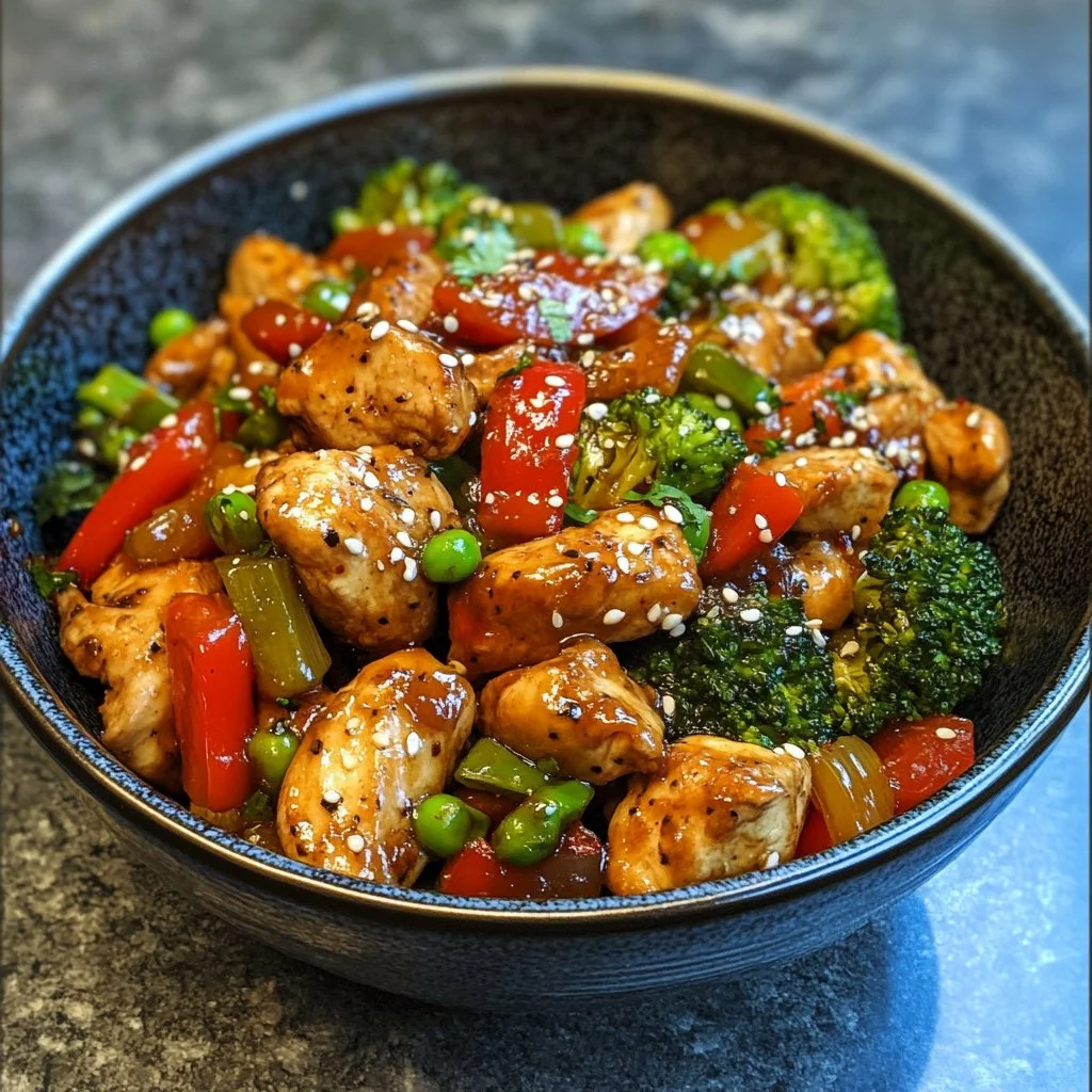 Colorful Chicken Stir-Fry with vegetables in a skillet