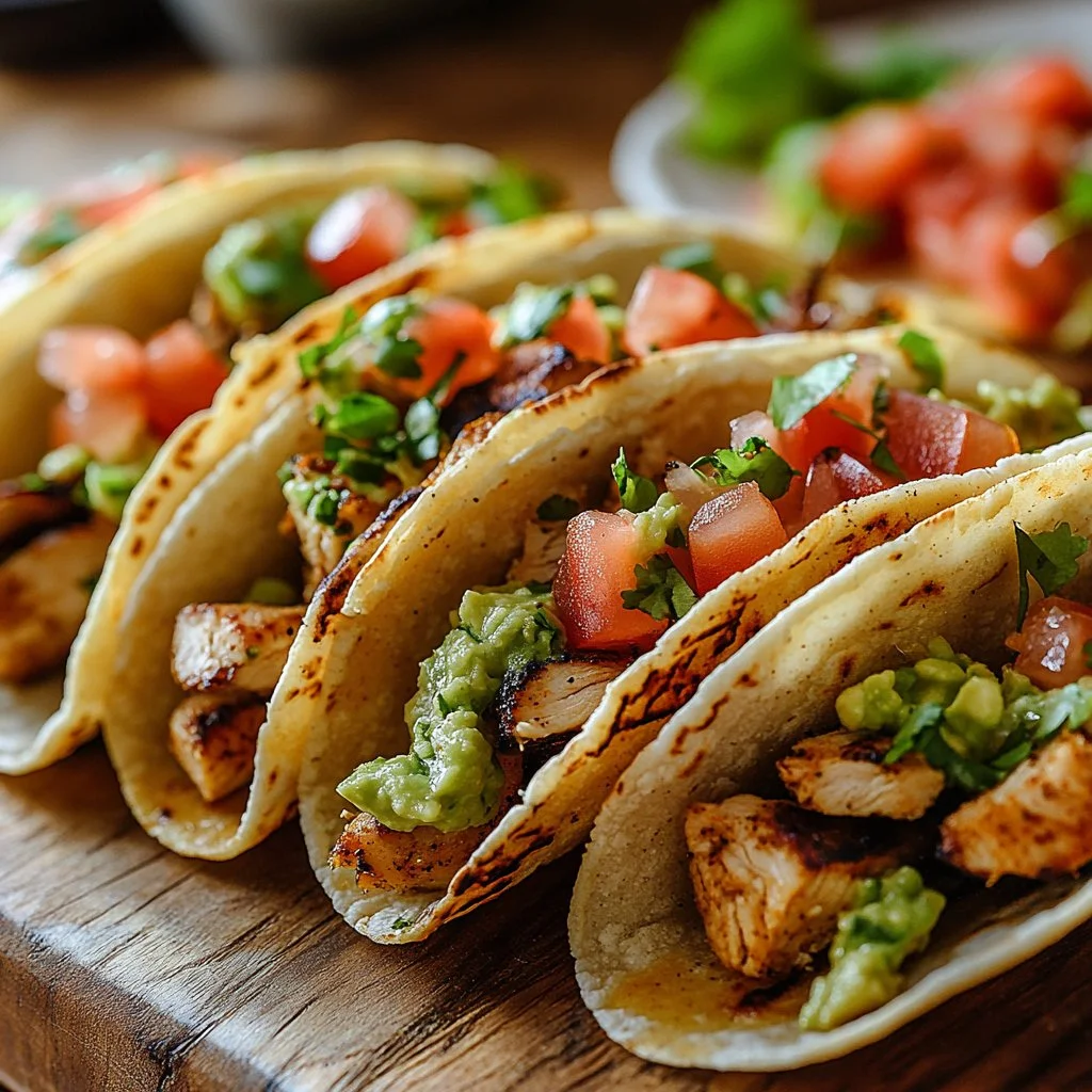Delicious Chicken Street Tacos served with fresh toppings and sauces