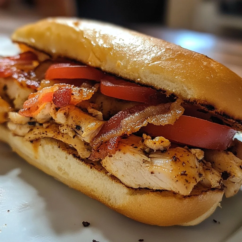 Chopped Chicken Bacon Ranch Sandwich garnished with lettuce and tomatoes