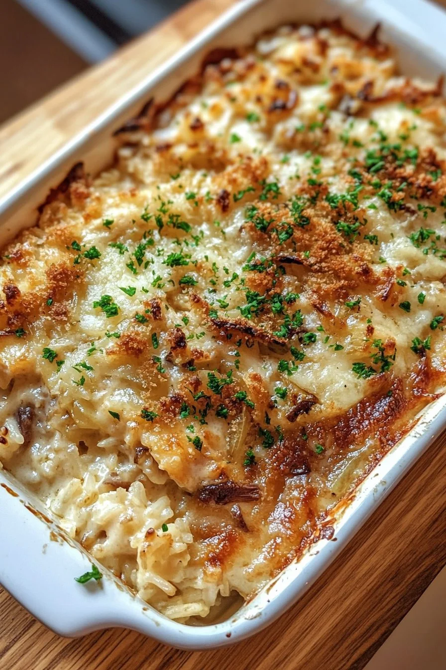 Comforting French Onion Chicken Rice Bake Your Family Will Love