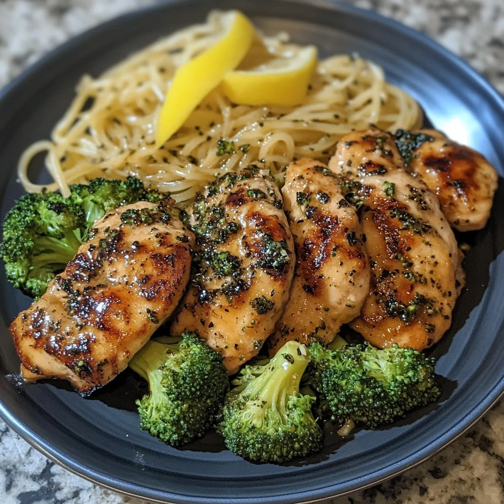 Cowboy Butter Lemon Bowtie Chicken with Broccoli dish ready to serve.